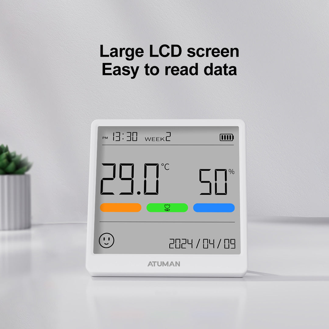 ATuMan THSE Indoor Thermometer Hygrometer with LCD Display – Digital Temperature & Humidity Monitor with Clock