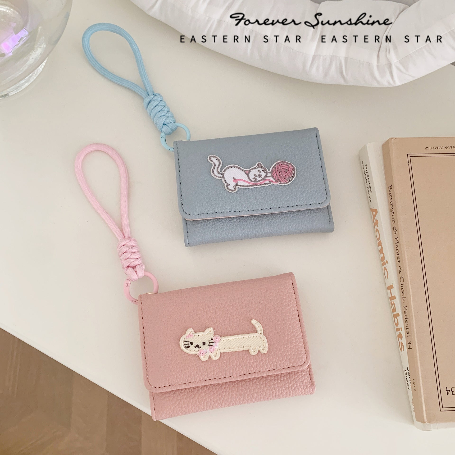 Cute Cat Leather Wallet Keychain