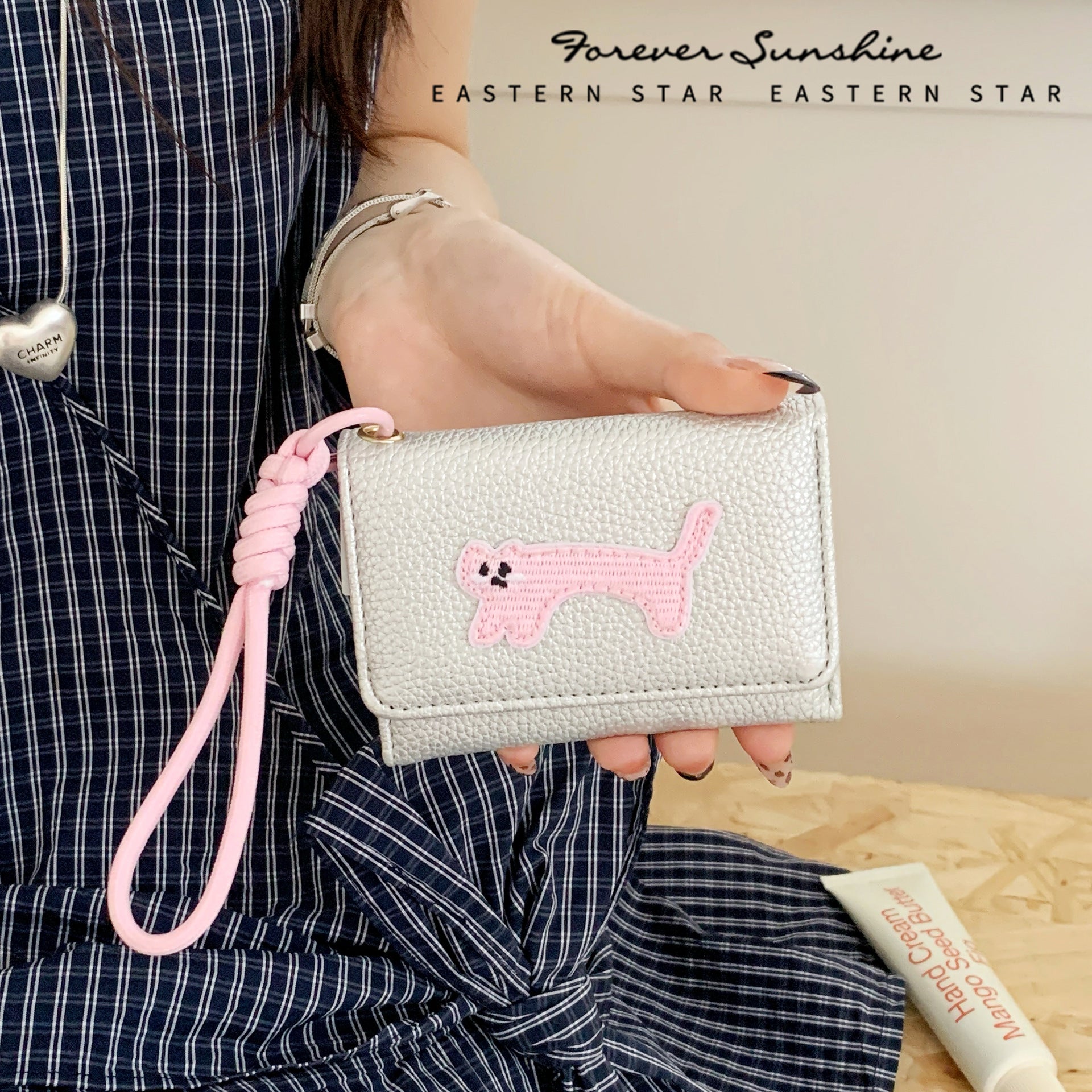 Cute Cat Leather Wallet Keychain