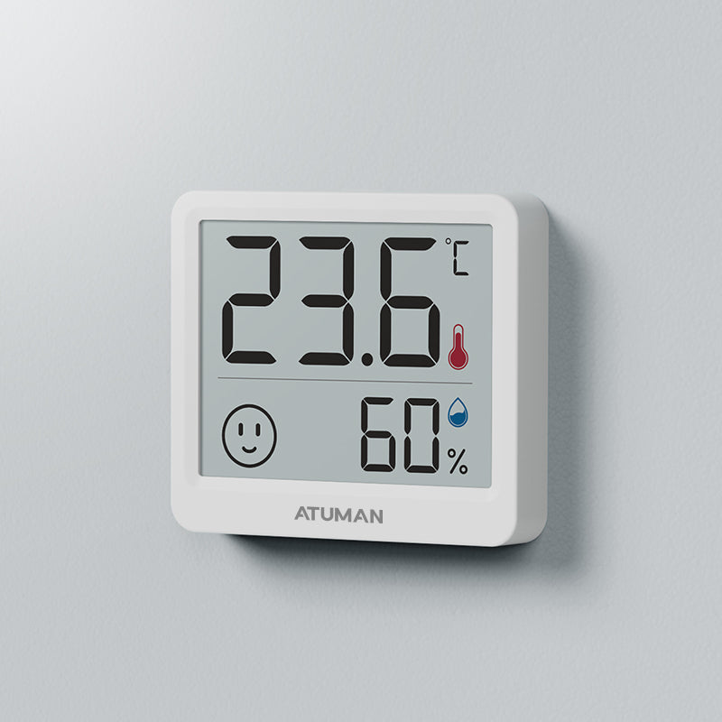 ATuMan Thimini 2.5" LCD Indoor Thermometer Hygrometer with Clock – Digital Temperature & Humidity Monitor