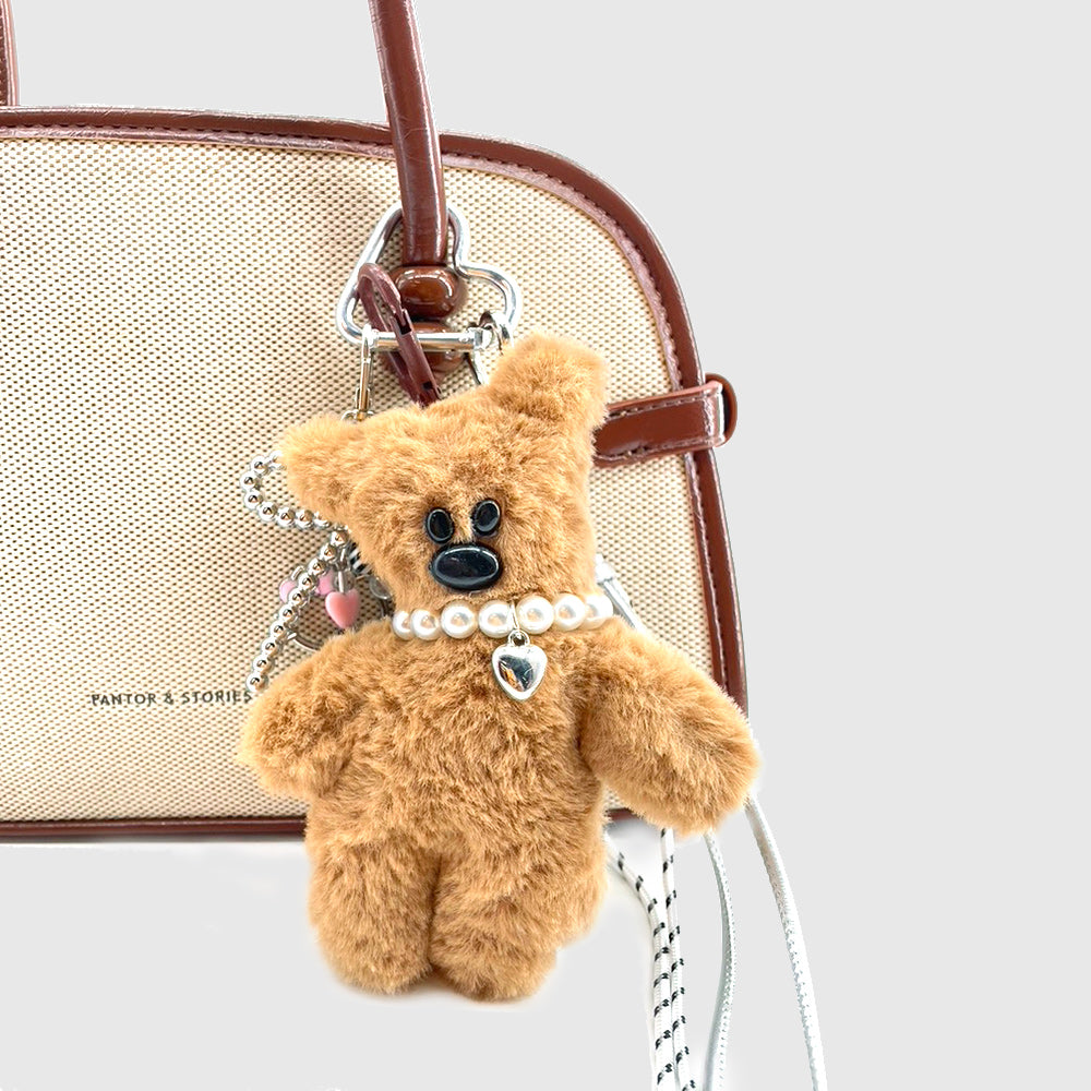 Pearl Necklace Brown Bear Stacks Charm