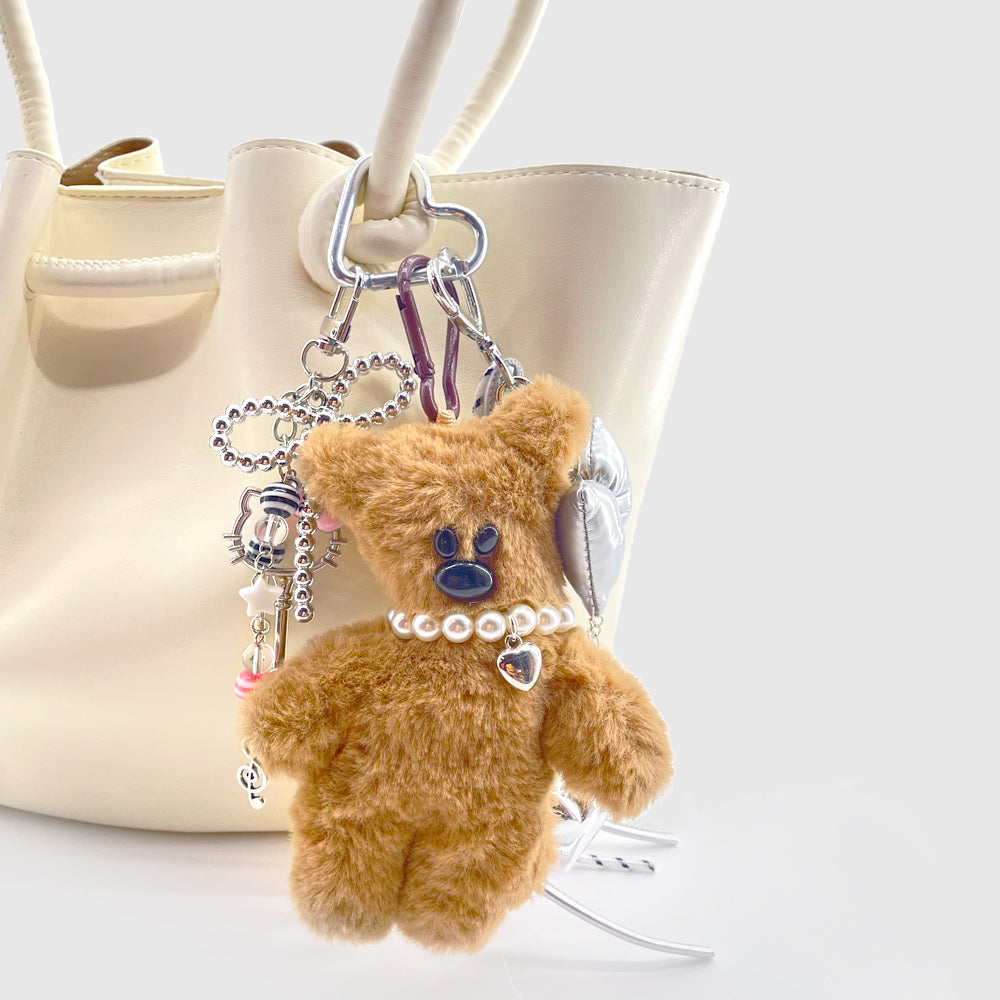 Pearl Necklace Brown Bear Stacks Charm