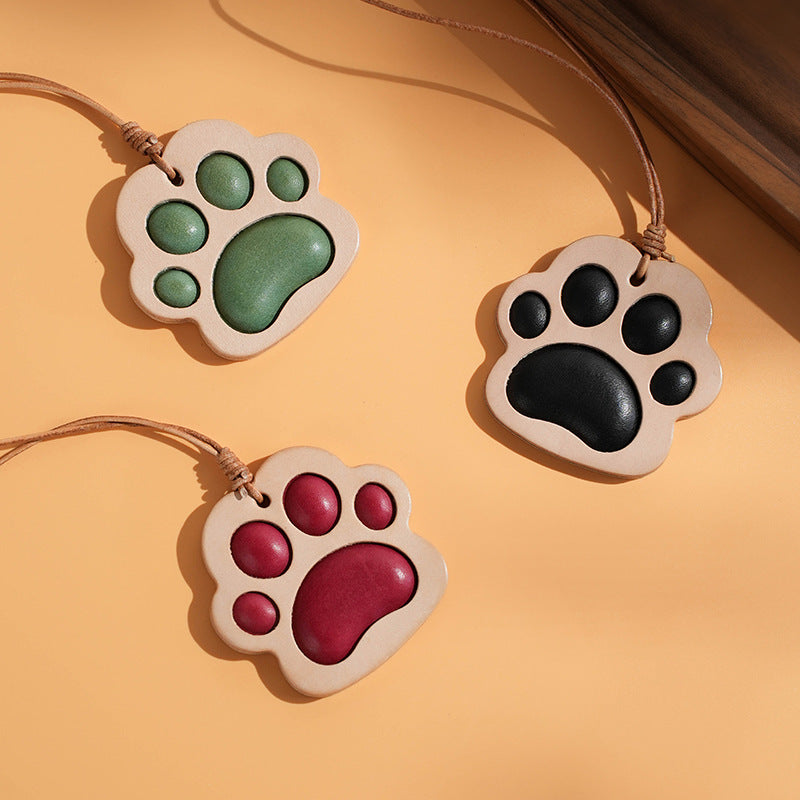 Cat Paw Prints Genuine Leather Charm