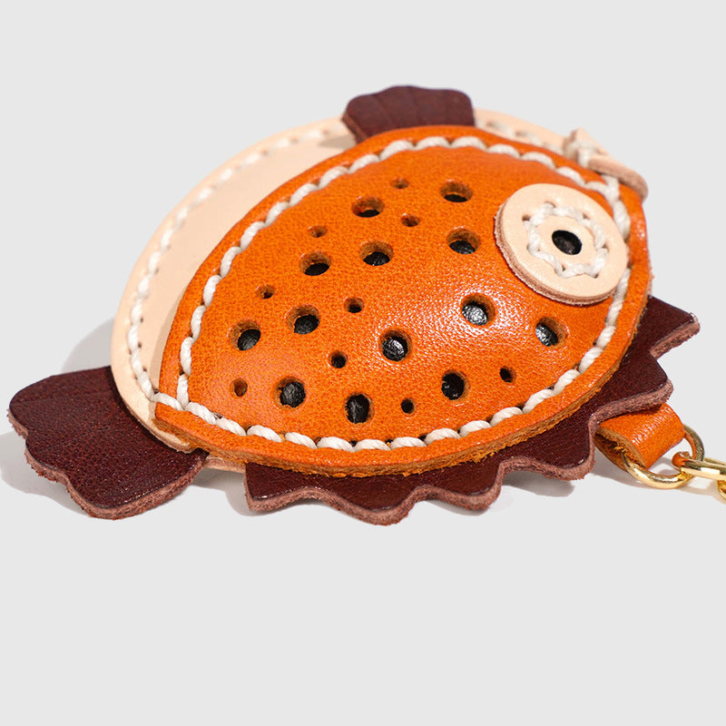 Orange Pufferfish Leather Charm