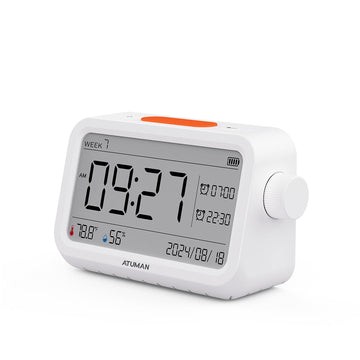 ATuMan MT2 Thermometer Hygrometer with Clock – Indoor Temperature & Humidity Monitor with Alarm and Night Light