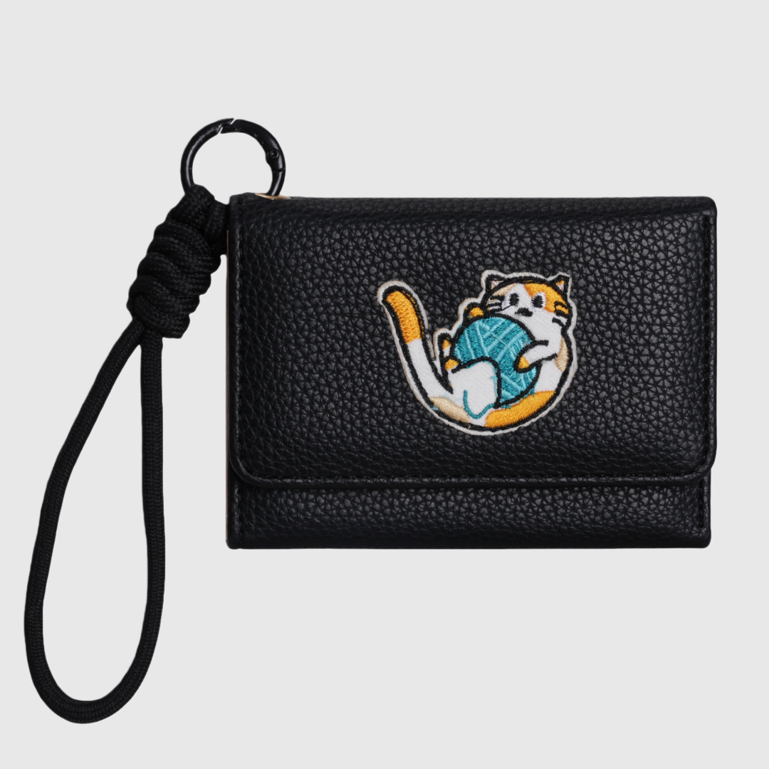 Cute Cat Leather Wallet Keychain