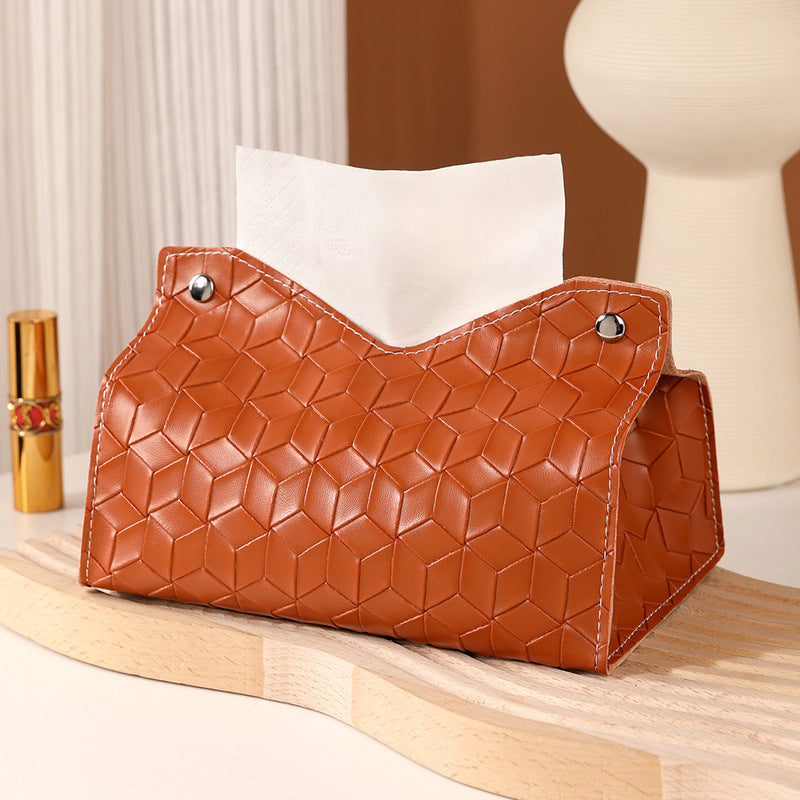 Geometric Weave Leather Tissue Box Cover