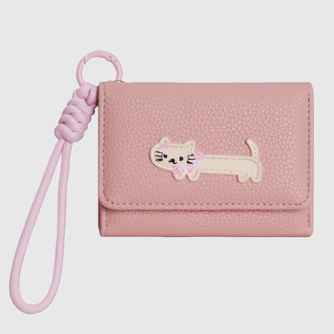 Cute Cat Leather Wallet Keychain